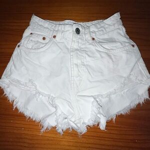 Zara White Jean Shorts with Frayed Hem